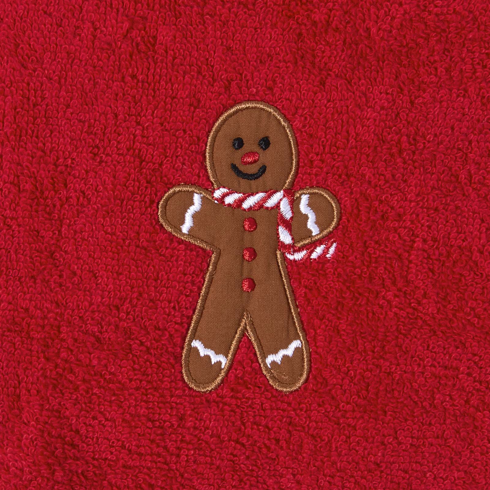 Gingerbread Man Embroidered 100% Cotton Christmas Hand Towel | Hand Towel | Red