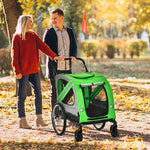 Pawhut 2-in-1 Dog Bike Trailer Stroller W/ Universal Wheel Reflector Flag | Green
