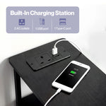 Bedside Table Narrow Side Table With Led Charging Station Storage Black | Black