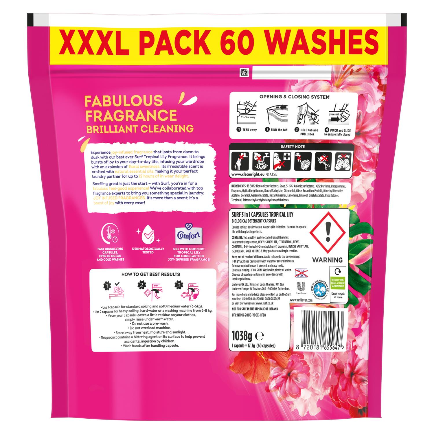 3 In 1 Laundry Washing Detergent Capsules Tropical Lily | 180 Washes