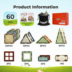 Magnetic Tiles 60pc For Kids Building Blocks Construction Fun Activity Kit | Multi Colour