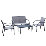 4pcs Patio Furniture Set Garden Sofa Glass Top Coffee Table | Charcoal Gray