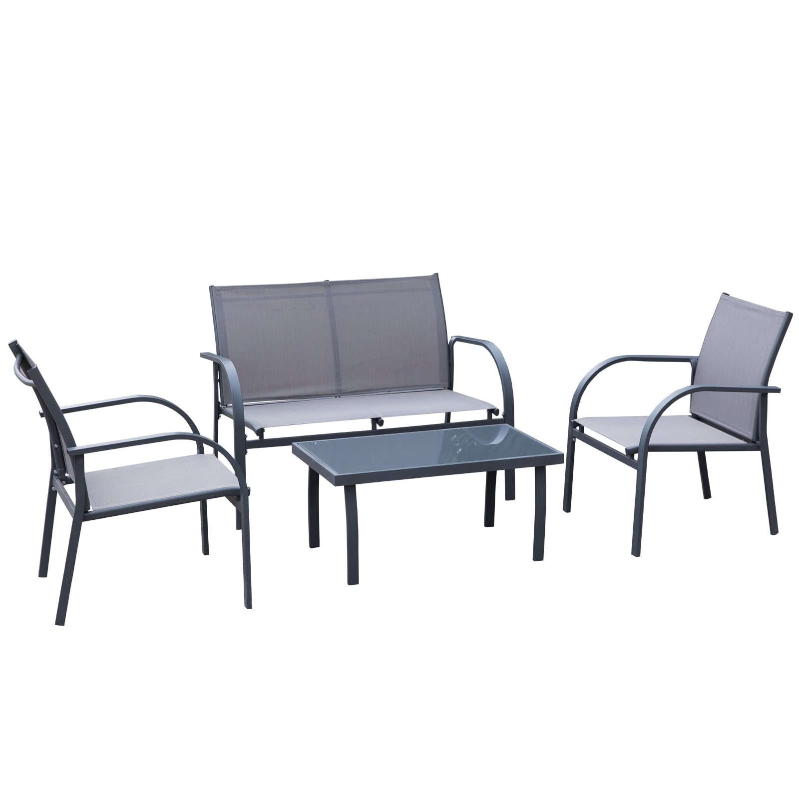 4pcs Patio Furniture Set Garden Sofa Glass Top Coffee Table | Charcoal Gray