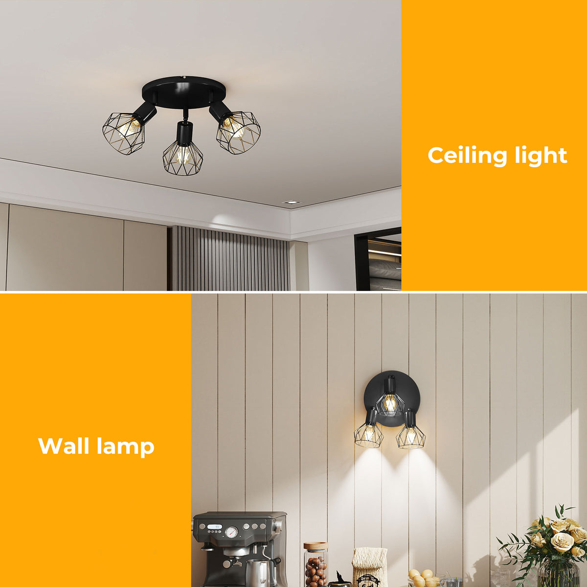 Emitto 3-way Spotlight Ceiling Light Adjustable Vintage Black E14 Metal Fixture