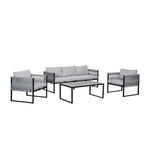 4-piece Garden Furniture Set With Sofa, 2 Armchairs & Table, Galvanised Steel Frame, Rope Weave Design, Weather-resistant Cushions | Light Grey