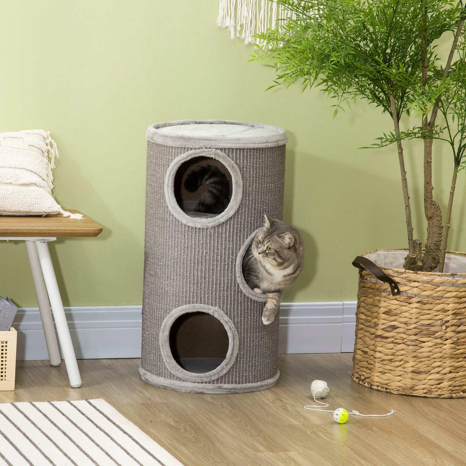 Cat Climbing Frame, Covered With Sisal, Cosy Platform - Light Grey