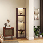 Led Floor Lamp With Glass Shelves, Dimmable Room Lamp | Dark Brown