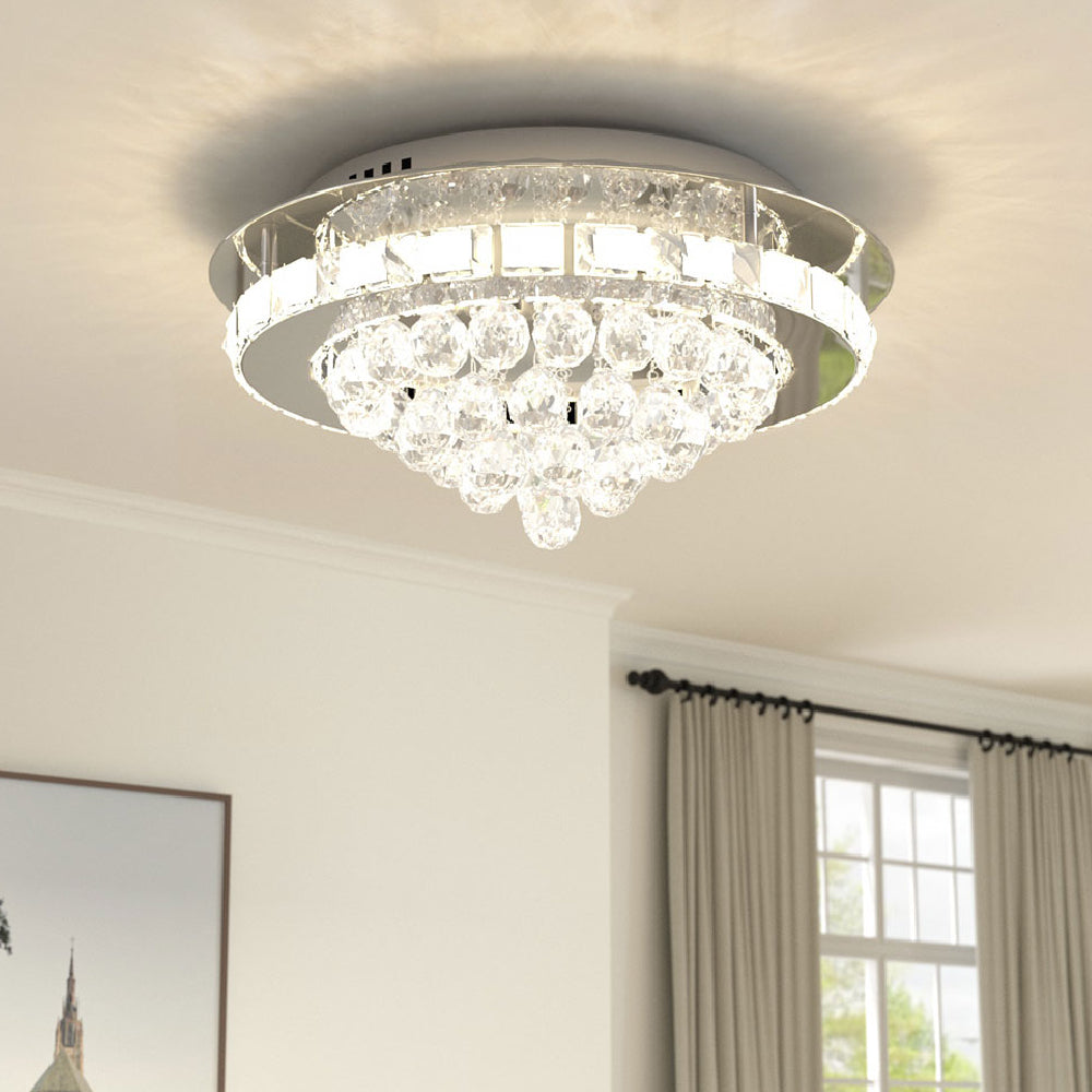 Crystal Round Led Semi Flush Mount Ceiling Light | Cool White