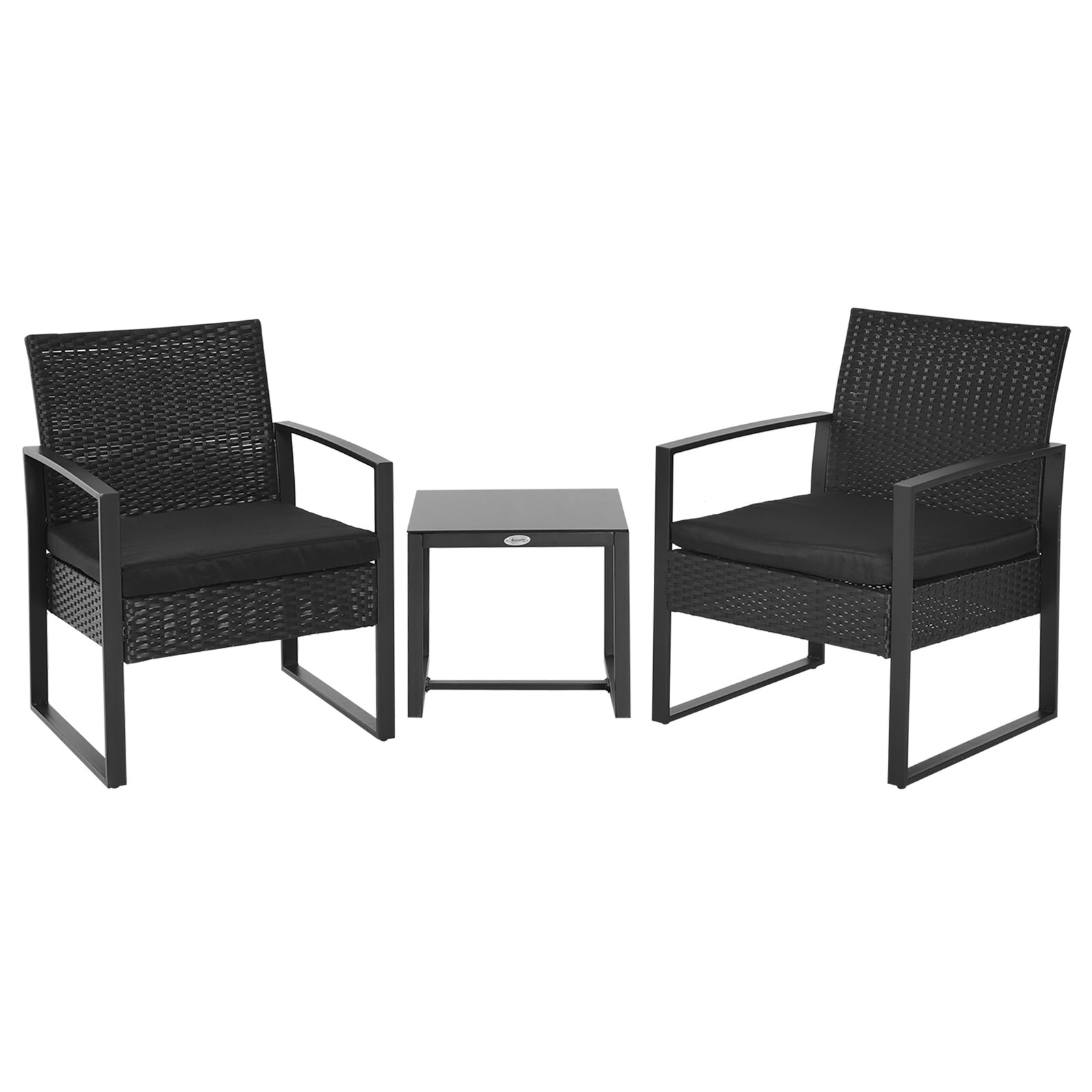 3pc Rattan Patio Bistro Set 2 Chairs Coffee Side Table Set | Black