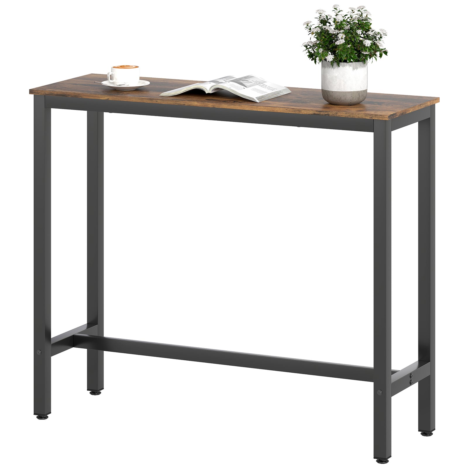 Bar Table Coffee Table With Adjustable Footpads For Breakfast Dining | Rustic Brown