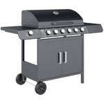 Outsunny 6+1 Burner Gas Bbq Grill Garden Barbecue W/ Wheels, Cabinet