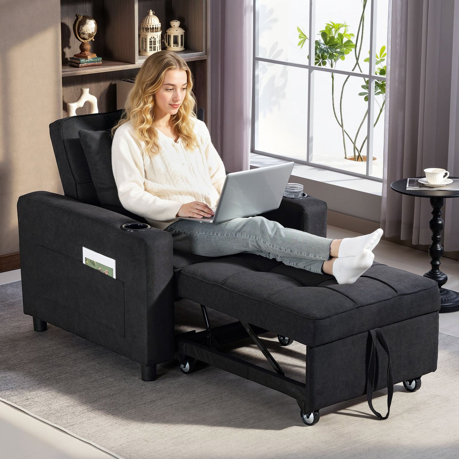 3-in-1 Sofa Bed, Convertible Sleeper Chair With Adjustable Backrest | Black