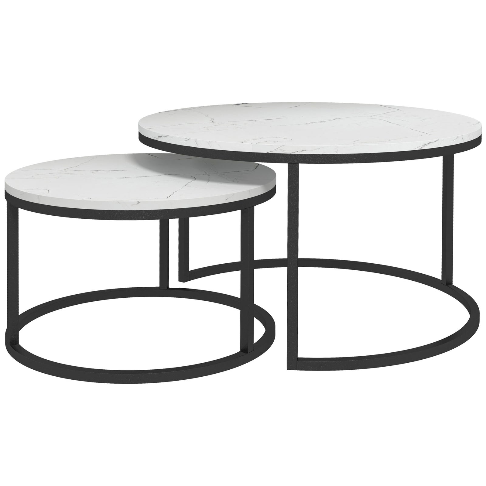Stacking Coffee Tables Set, Marble Effect | White