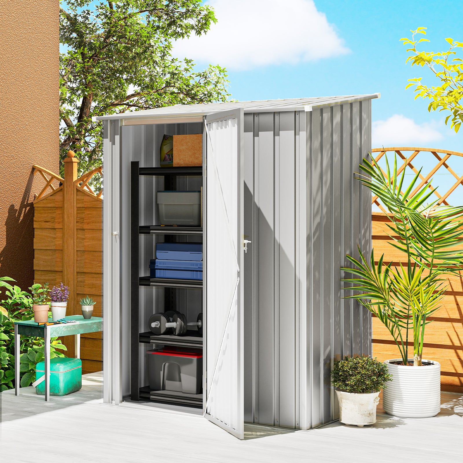 Outdoor Storage Shed Steel Garden Shed W/ Lockable Door | Grey