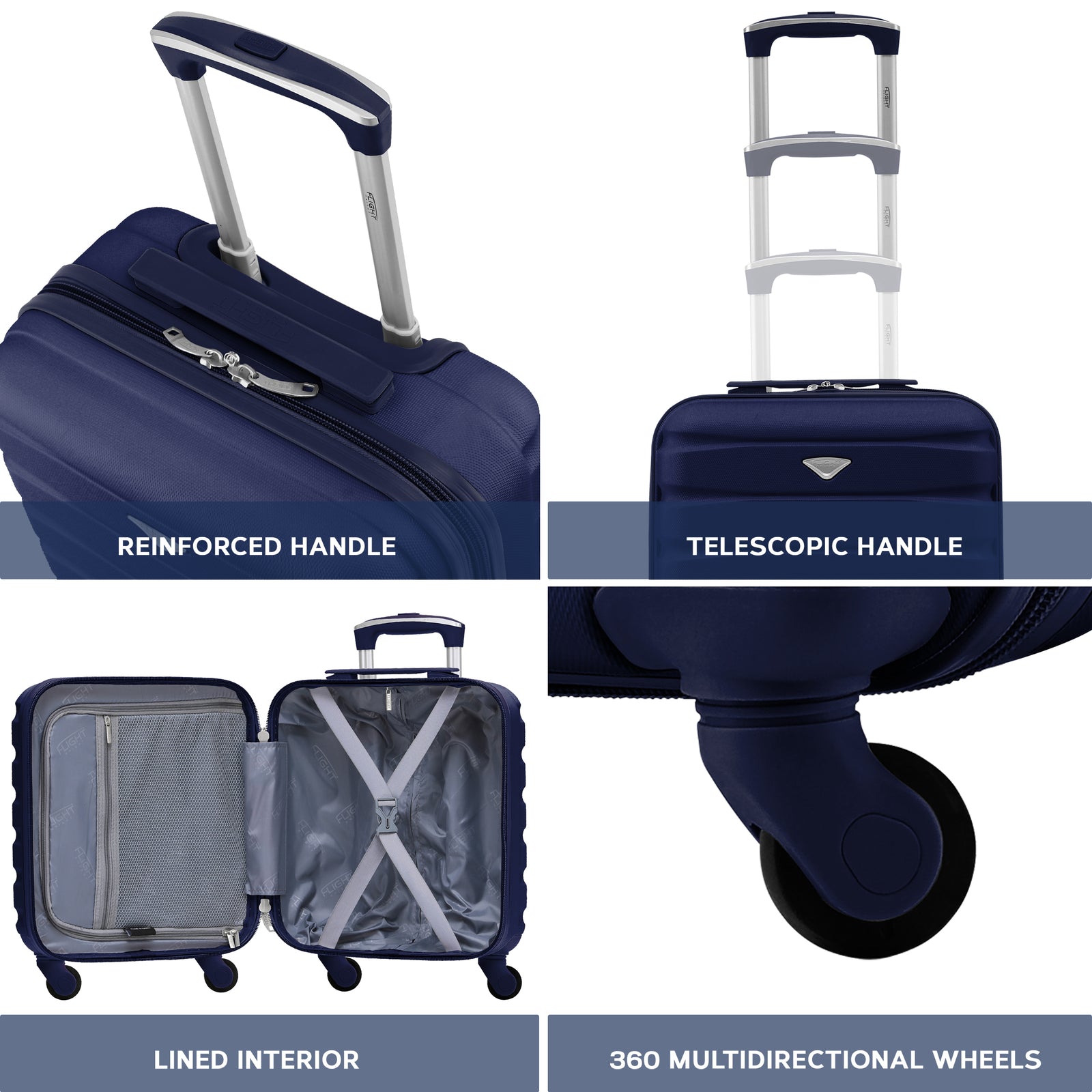 45x36x20cm Lightweight Underseat Cabin Carry On Suitcase - 100+ Airline Approved - Hard Shell Luggage - 4 Wheels | 45 x 36 x 20cm | Navy Blue