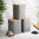 3-piece Kitchen Storage Square With Bamboo Lids Tea Coffee Sugar | Gray