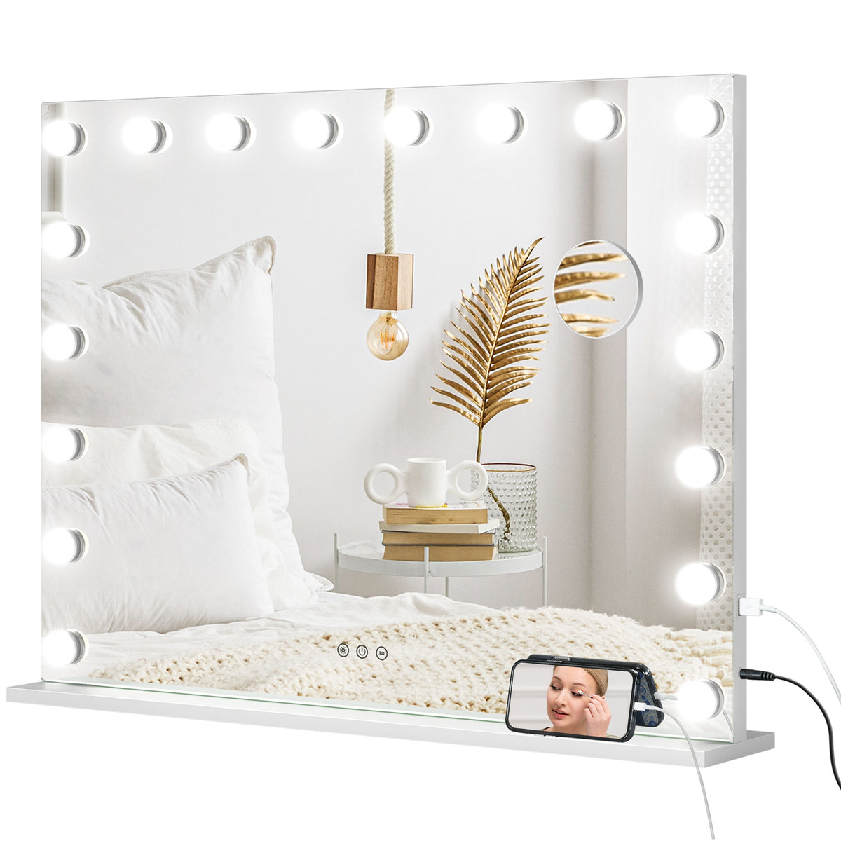 HOMCOM Hollywood Vanity Mirror, Usb Port White