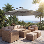 3 M Cantilever Parasol, Offset Umbrella With Cover And Wind Ropes | Light Grey