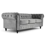 Chesterfield Scroll Arm Velvet Sofa 3 Seater | Grey
