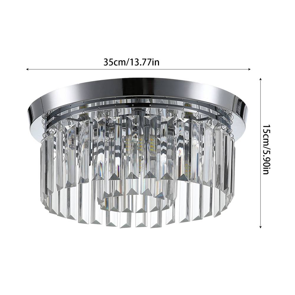 Modern Double Circle Crystal Chandelier Chrome Ceiling Light Droplet Crystal Shade Flush Mount Led Fixture | 35cm x 35cm