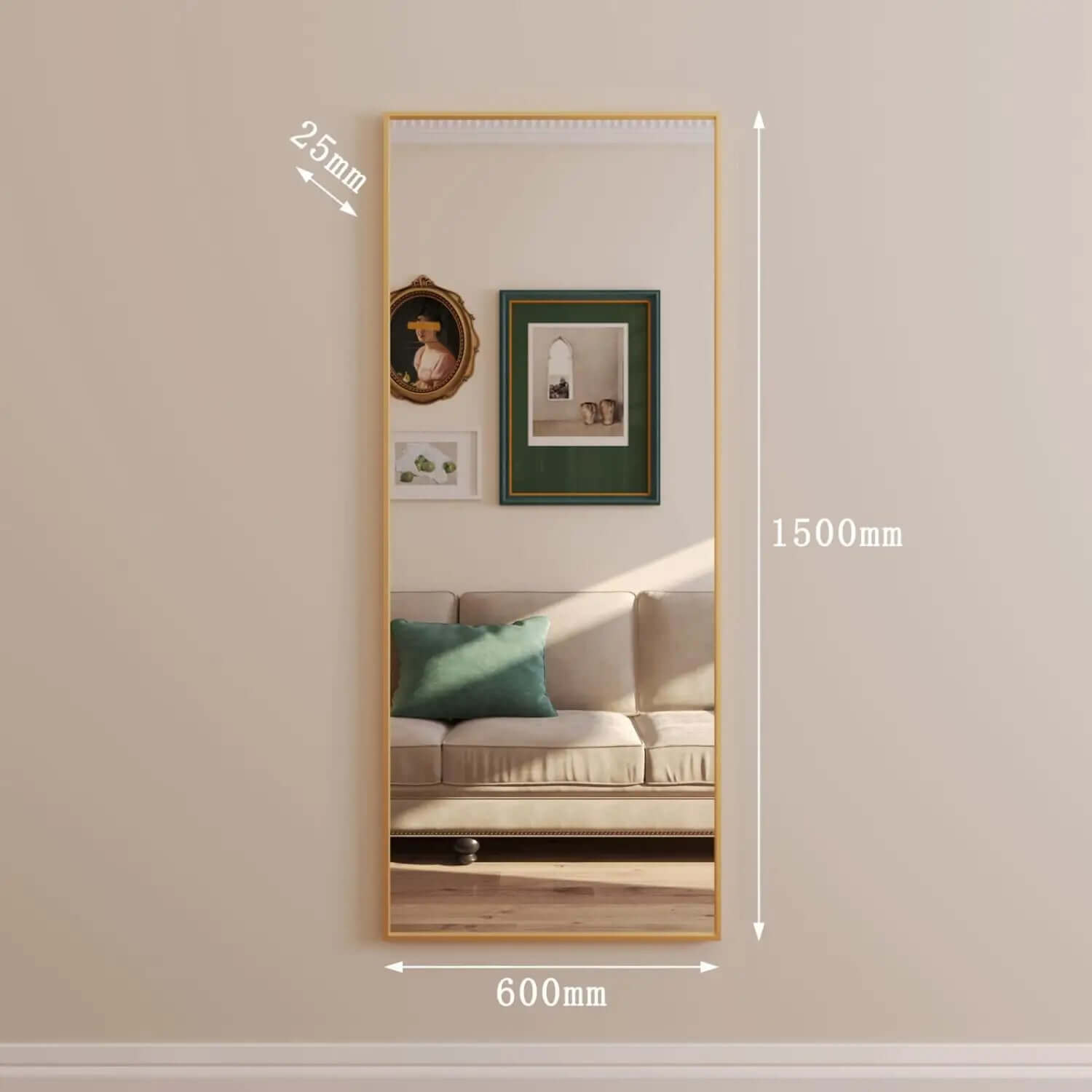 Takara- Leaner Gold Metal Rectangle Mirror | 150cm x 60cm