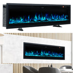 50/60-inch 3-in-1 Electric Fireplace, Wall Mounted / Recessed / Freestanding, Tempered Glass Panel, 12 Flame Colors, 5 Brightness Levels, Timer & Remote Control | Large | Black