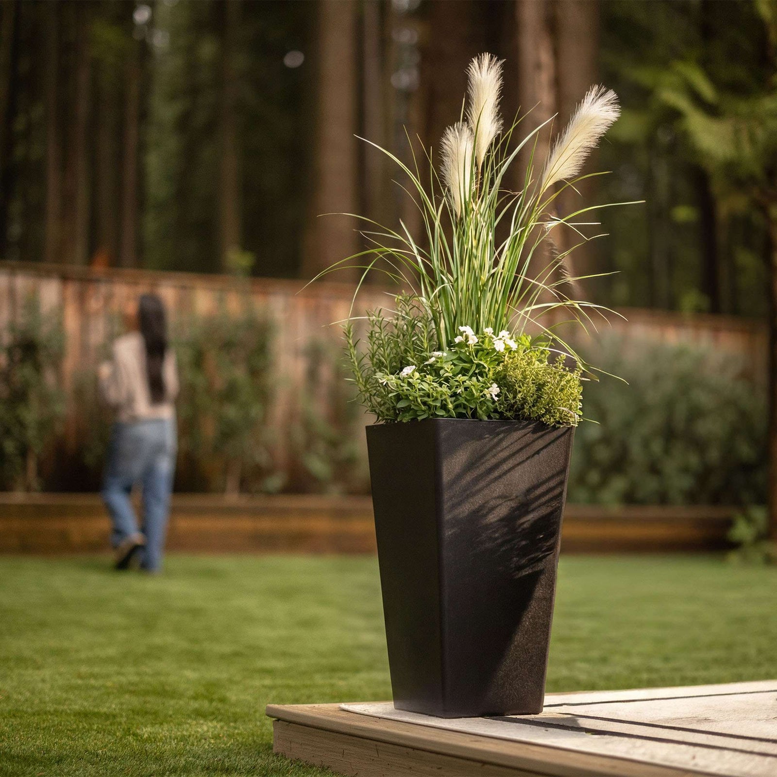 61cm Tall Black Rubber Planters - Indoor Outdoor Planter | Set-of-2