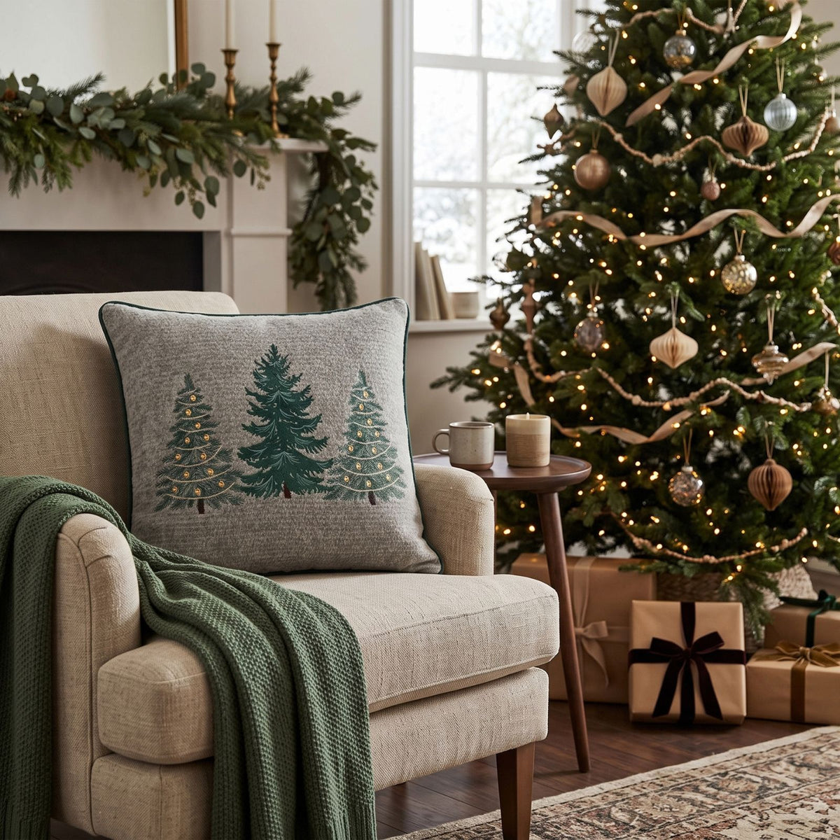 Chenille Feel Christmas 3 Trees Throw Cushion - 45 X 45 Cm