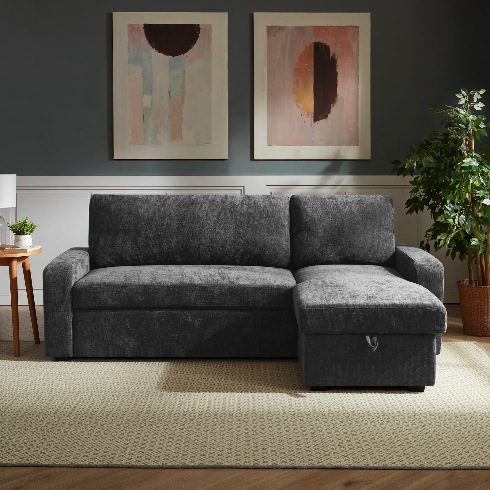 Coeburn Reversible Corner Sofabed With Storage | Dark Grey