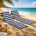 Garden Beach Chair Mat, Sun Lounger Seats With Adjustable | Blue & White