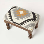 Agra Handwoven Kilim Footstool | 50cm x 30cm | Multi Colour