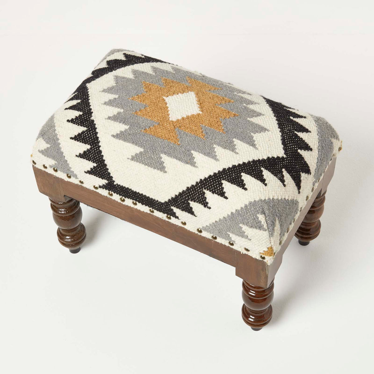 Agra Handwoven Kilim Footstool | 50cm x 30cm | Multi Colour