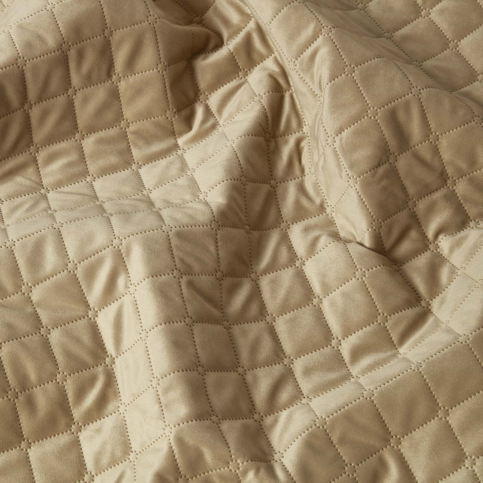 Diamond Quilted Velvet Bed Throw | 150cm x 200cm | Beige
