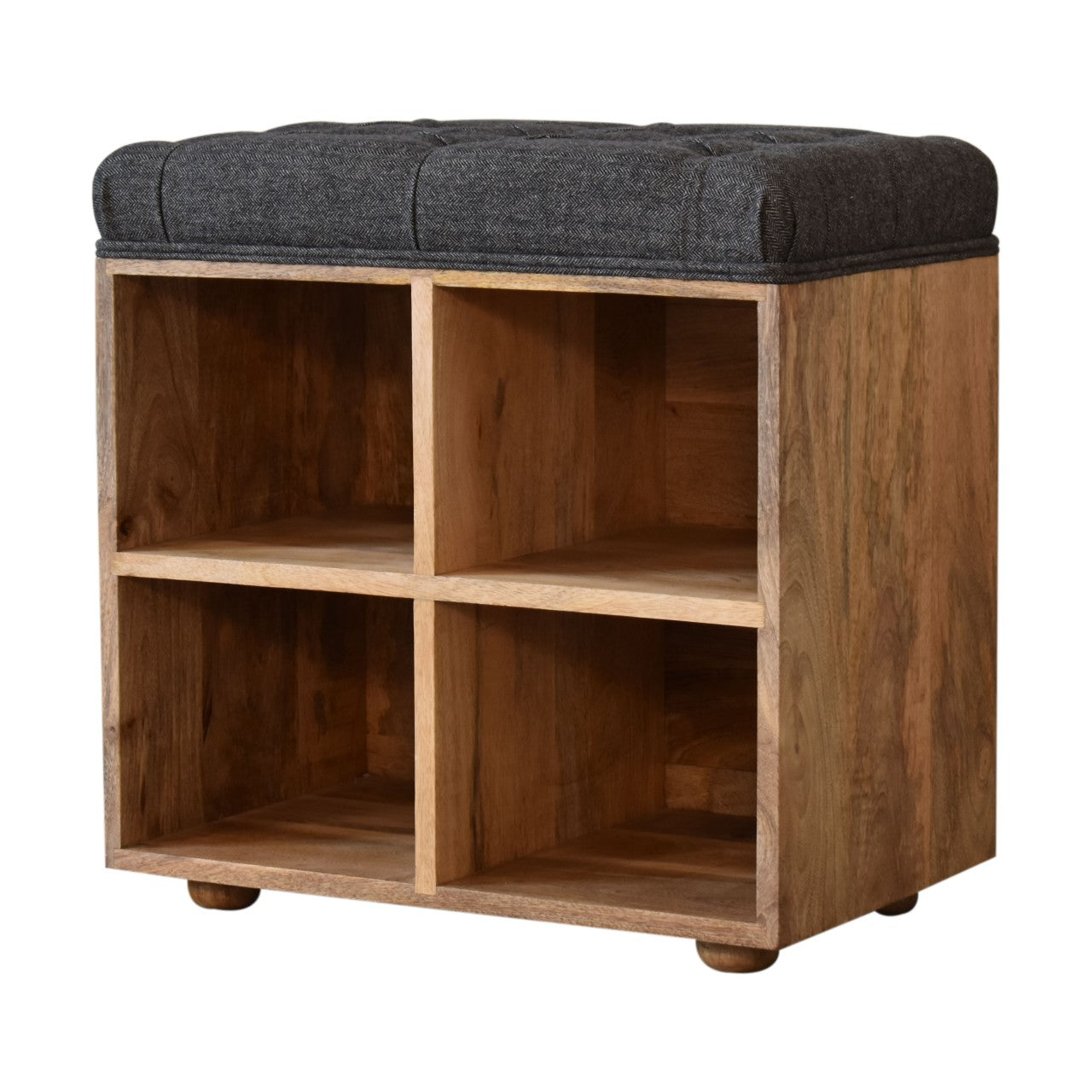 Solid Mango Wood Mini Black Shoe Storage Footstool