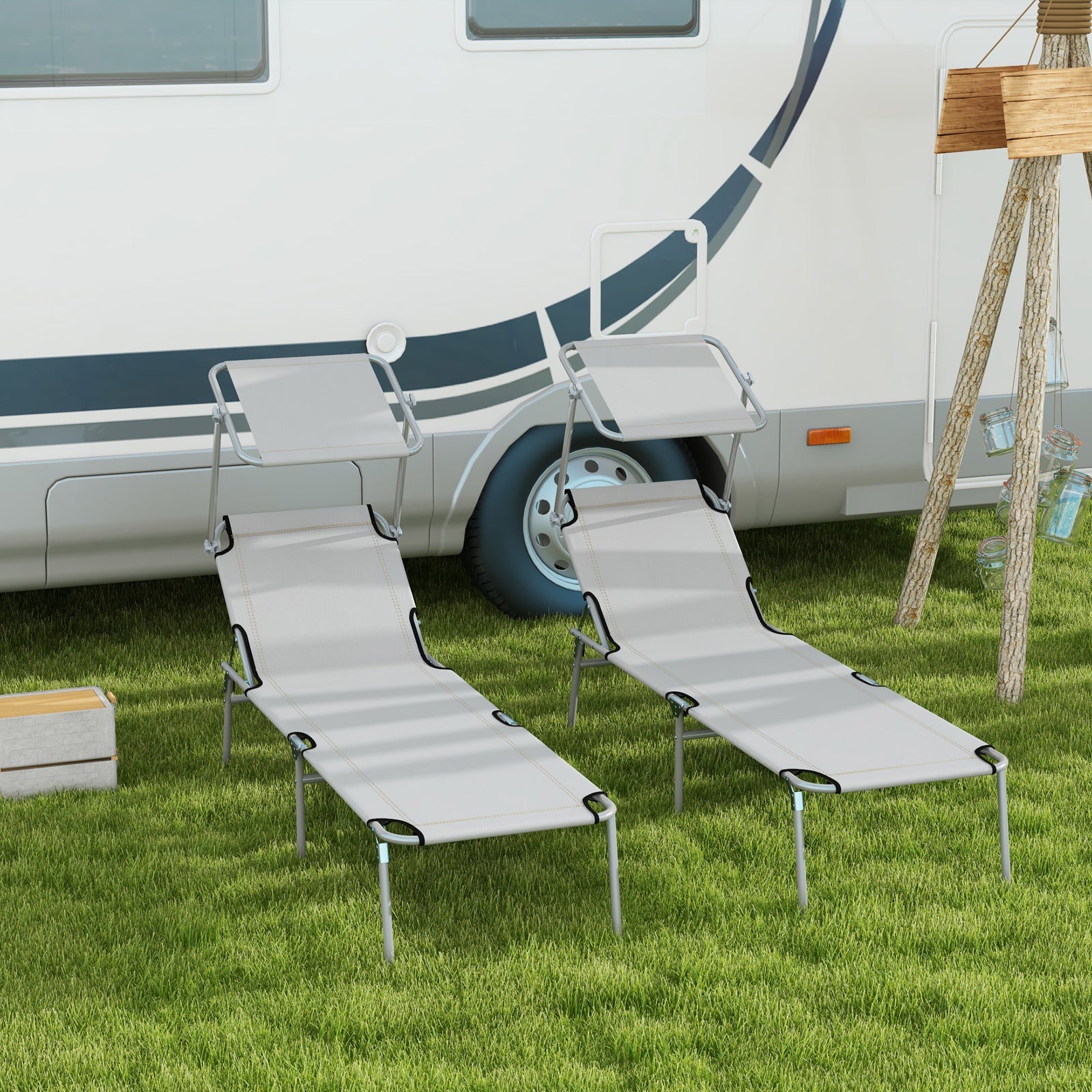 Reclining Sun Lounger Folding Recliner Garden Chair | Set of 2