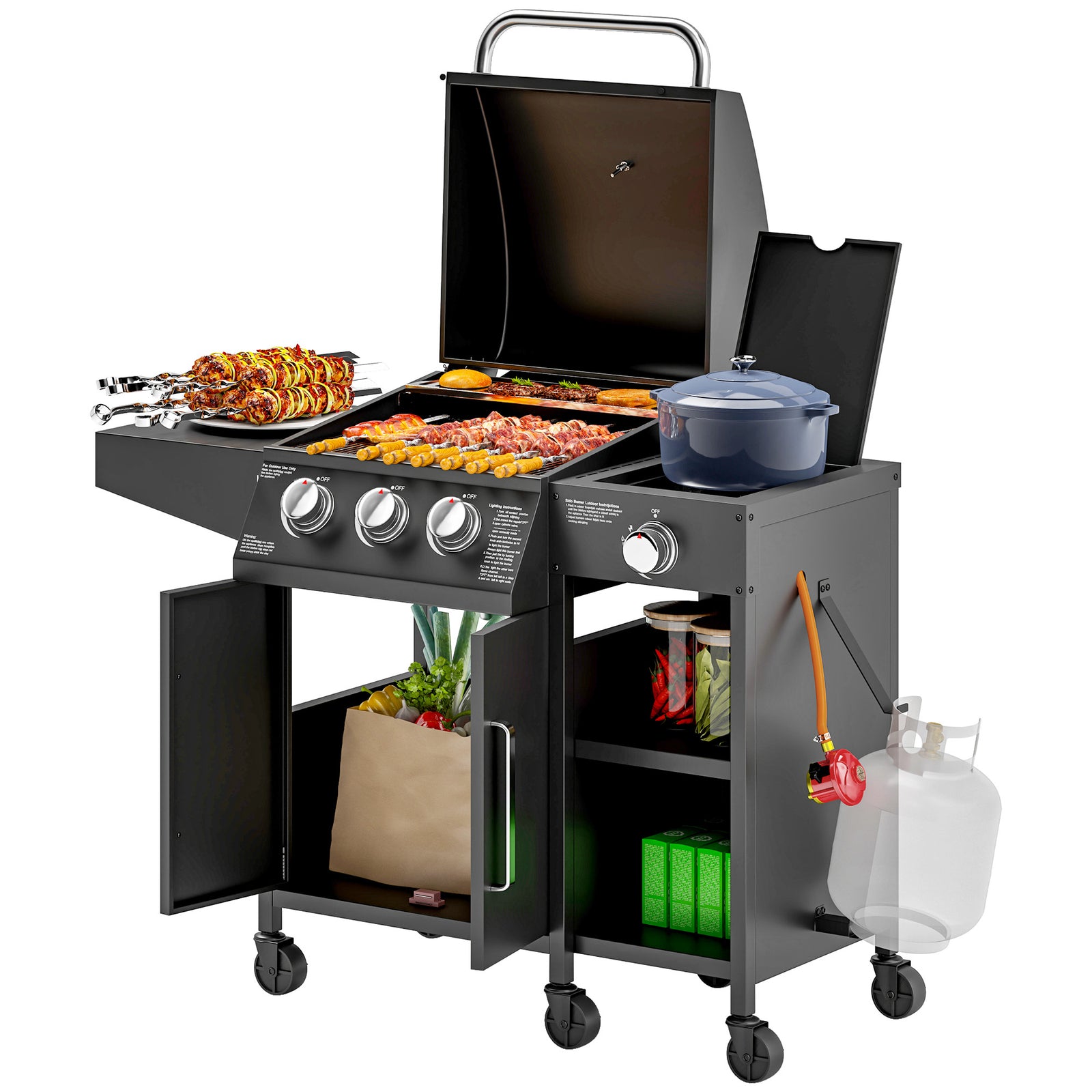 Outsunny 3+1 Burner Gas Bbq With Cabinet