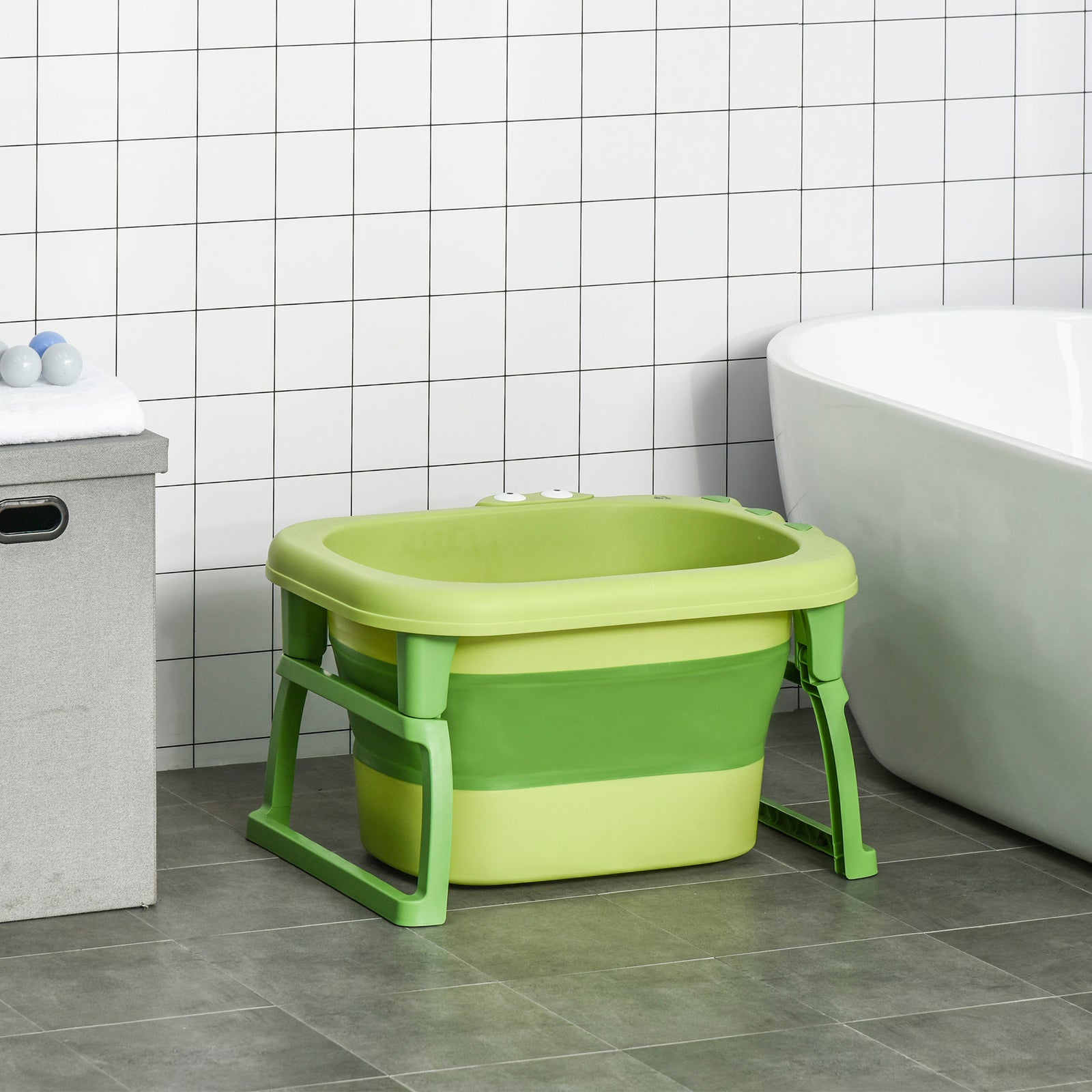 Foldable Baby Bathtub For Newborns Infants Toddlers W/ Stool | Green