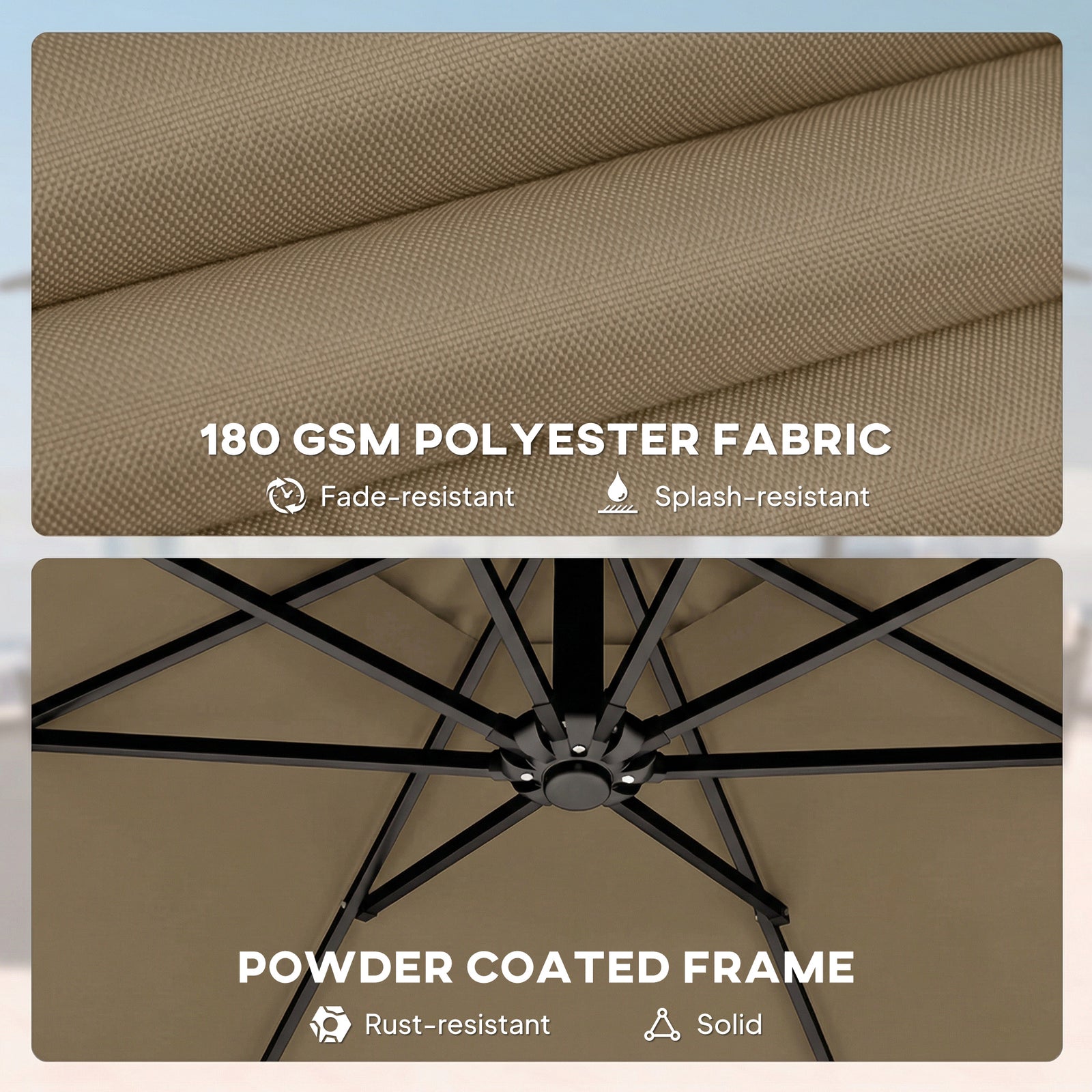 3 M Garden Cantilever Parasol With Cover, Rotation | Khaki