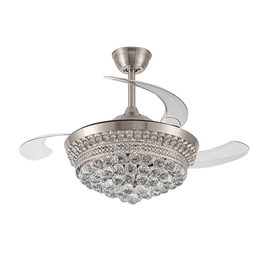 42" Crystal Ceiling Fan With 3 Blades & 3 Color Led Light Modern Dimmable Fan With Remote Control