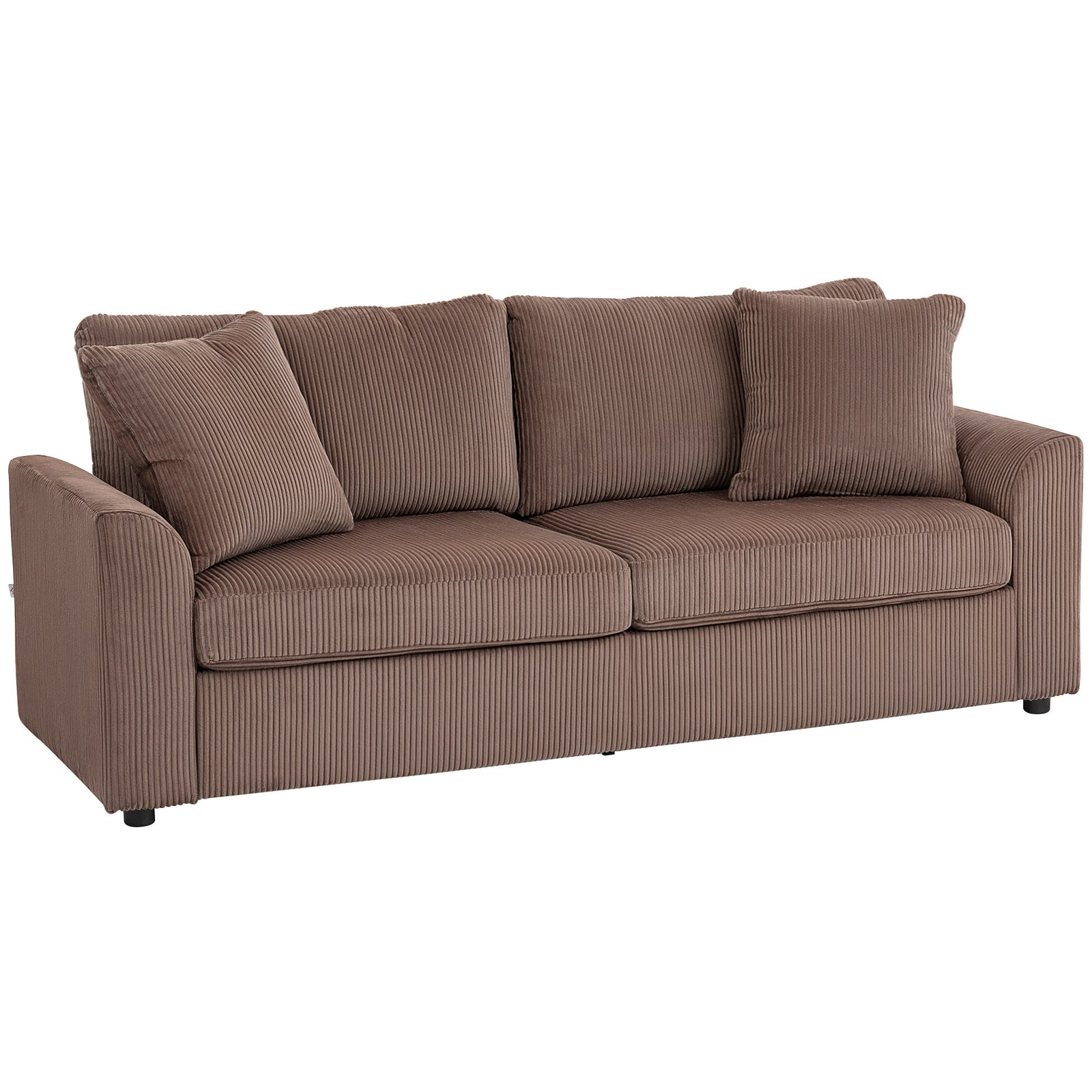 212 Cm Upholstered Jumbo Cord Sofa Couch With Spring Cushion | Brown