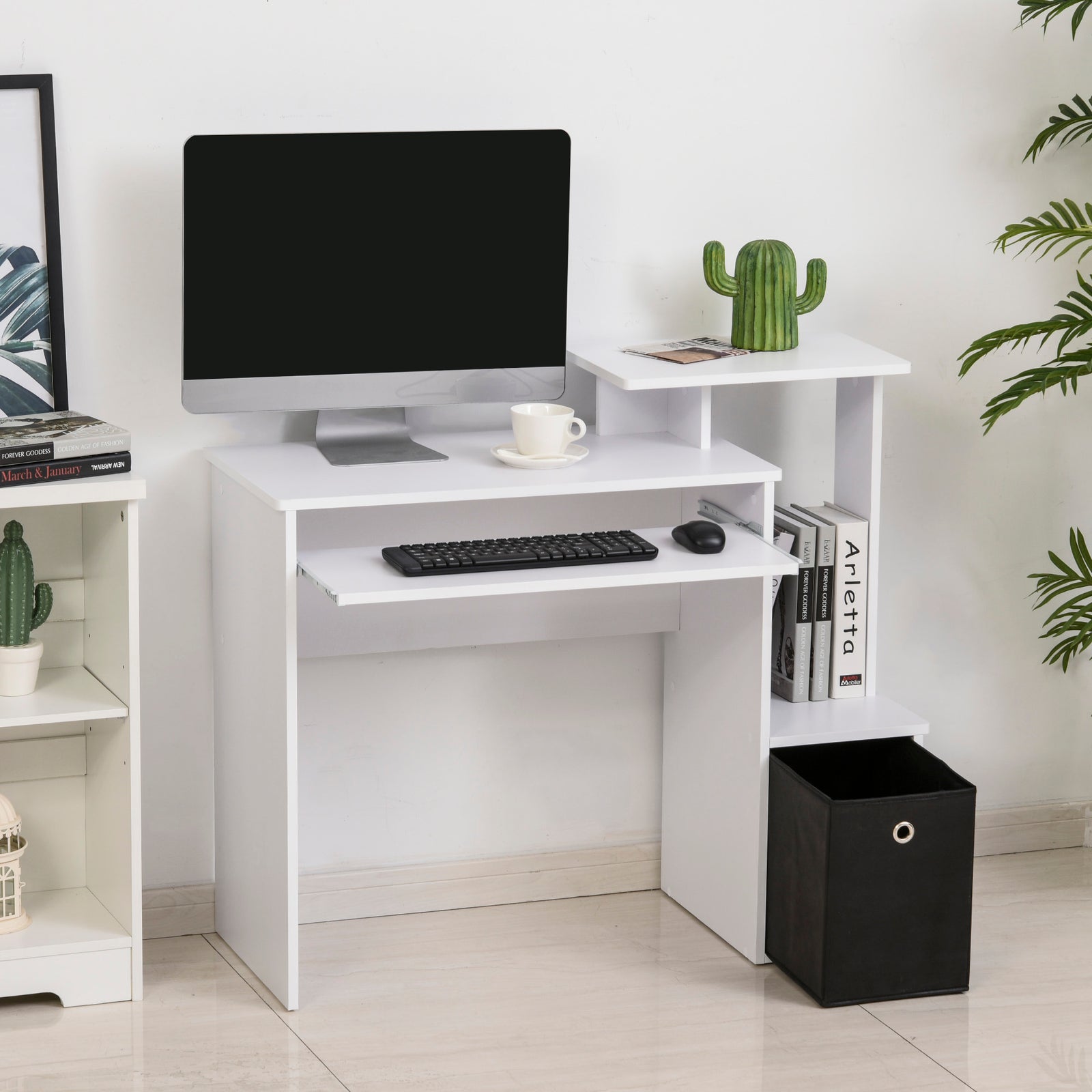 Computer Desk, Sliding Tray, Drawer | White