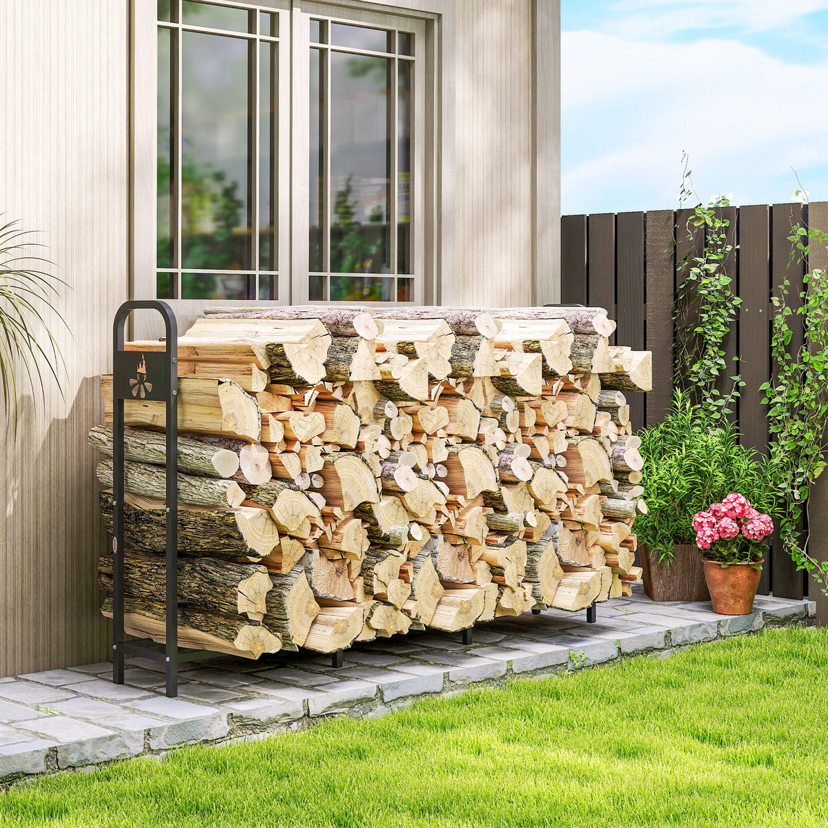 Outsunny Steel Firewood Log Rack, 300 Kg Indoor Outdoor Fireplace