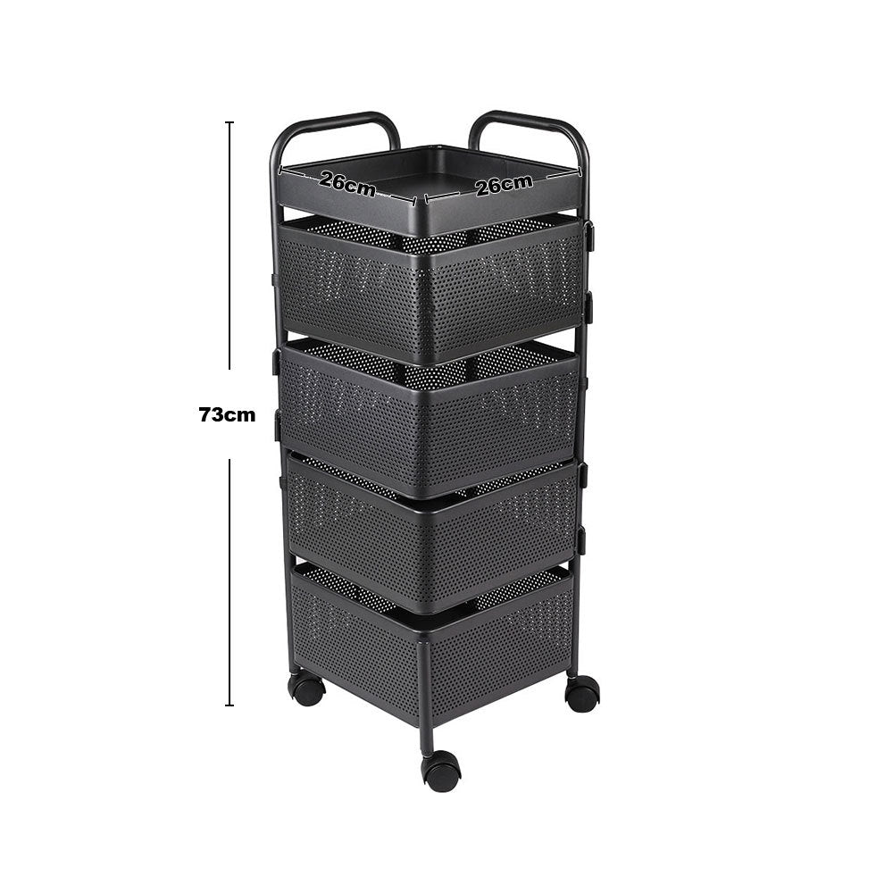 Multi-layer Storage Shelf Trolley 3/4/5 Tier Square Organizer Rack With Swivel Design For Kitchen | Medium | Black