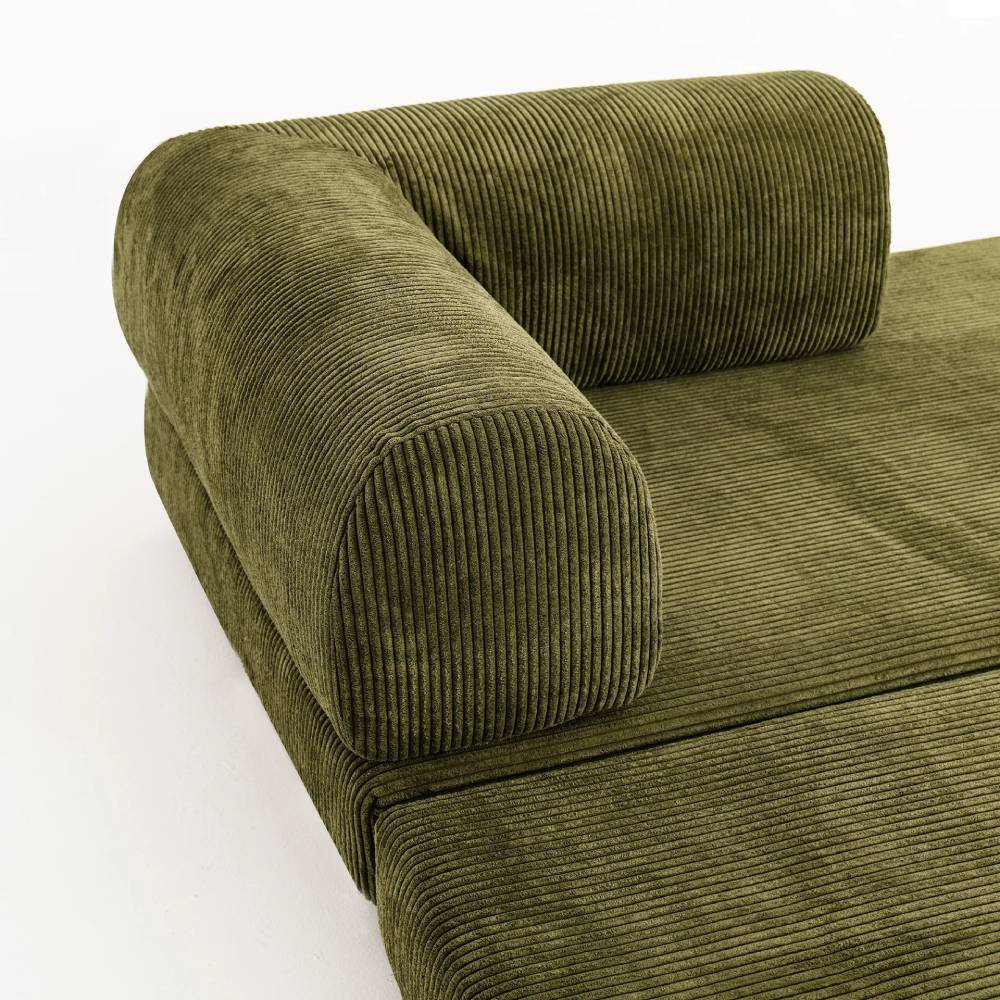 Corduroy Sofa Bed With Sliding Frame | High-resilience Foam Convertible Sleeper Sofa | Small | Green