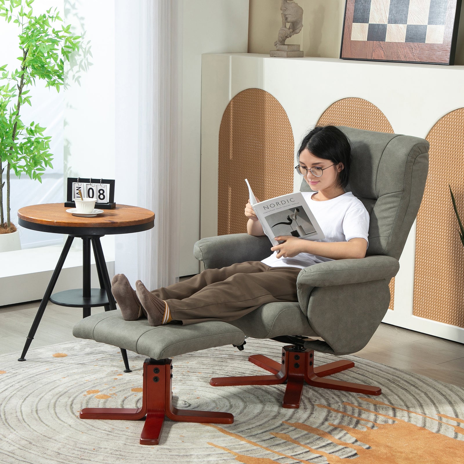 135 Degree Reclining Armchair With Footstool For Living Room | One Size | Gray