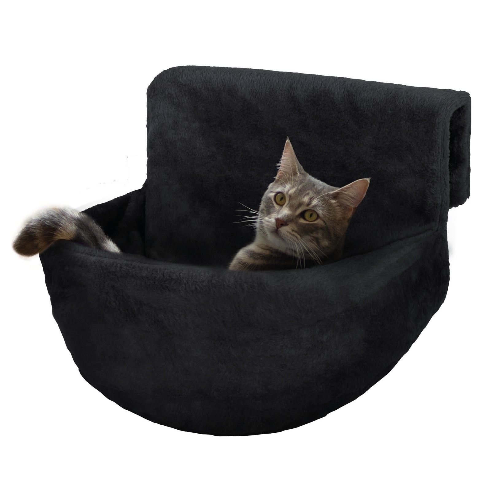 Black Radiator Cat Bed Round Fleece Basket With Foldable Iron Frame