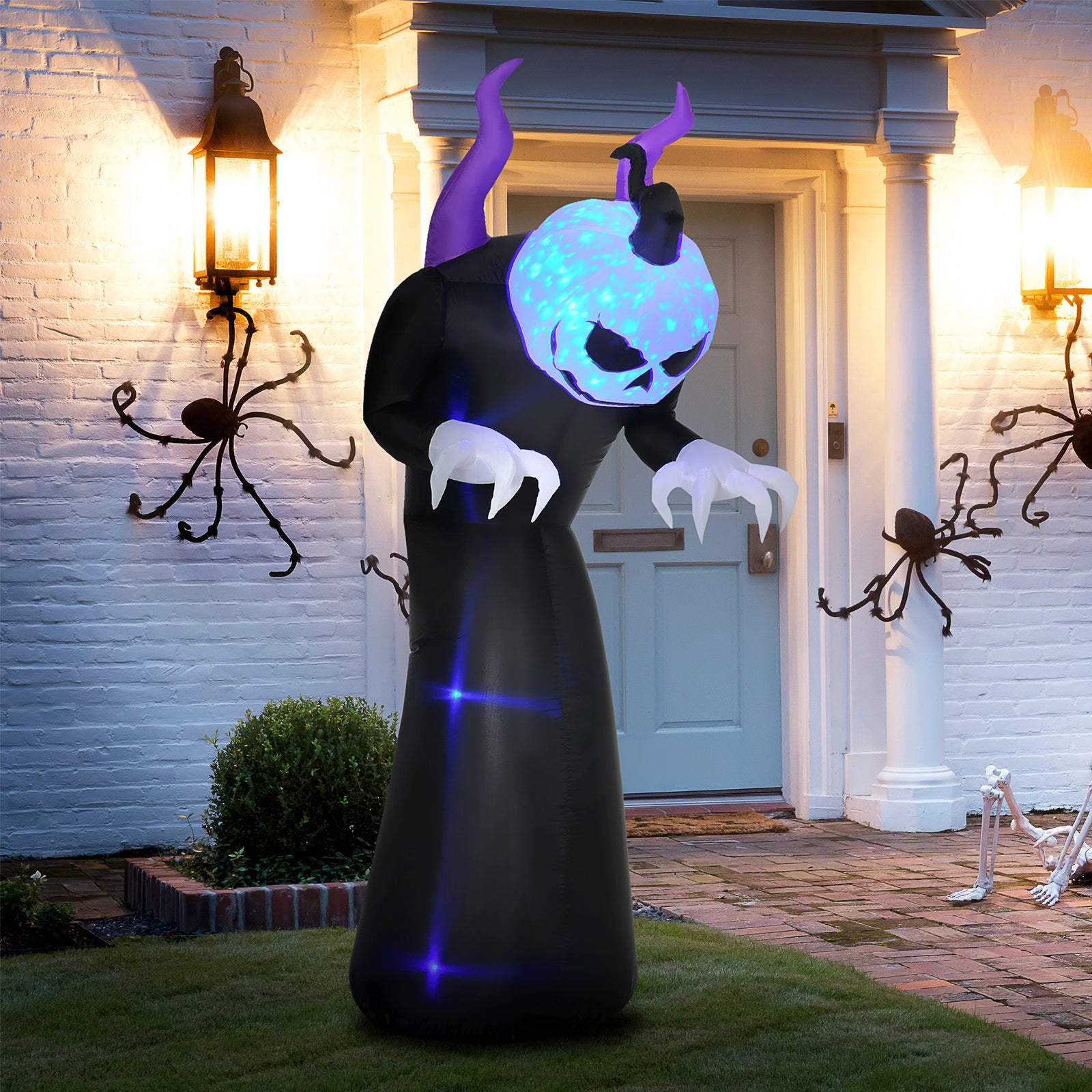 7' Inflatable Halloween Ghost With Horns Lighted Outdoor Decoration