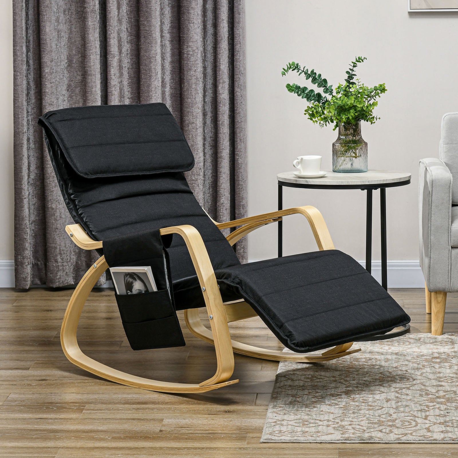 Rocking Chair Recliner Armchair With Adjustable Footrest | One Size | Black