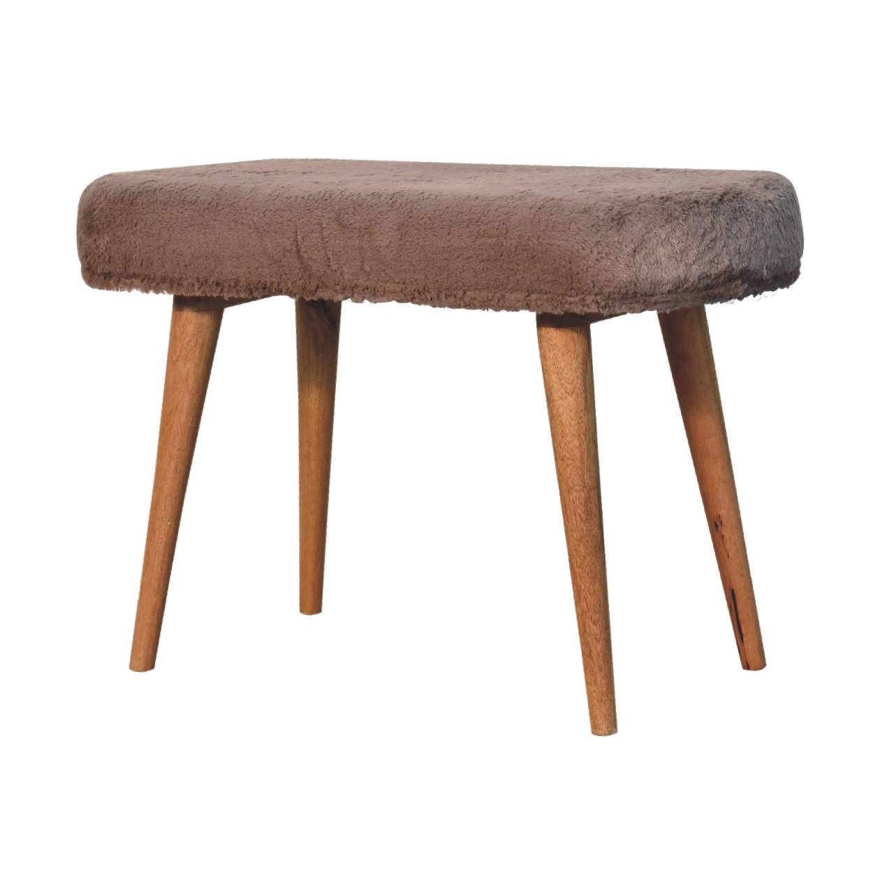 Solid Wood Mocha Faux Fur Fabric Bench