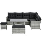 5 Pieces Rattan Set W/ Sofa, Table, Stools, Cushions